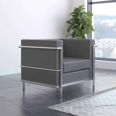 Flash Furniture Gray LeatherSoft Chair with Double Bar Frame ZB-REGAL-810-1-CHAIR-GY-GG